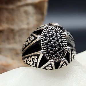 Solid Sterling Silver 925 Men's Ring Black Topaz Stone Premium Quality
